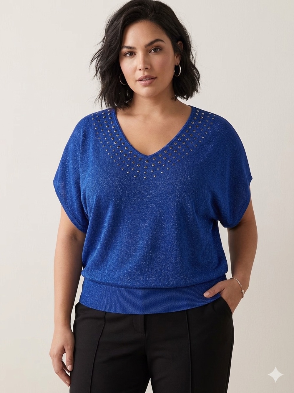 Fashion Bug Royal Blue V-Neck Studded Women's Top